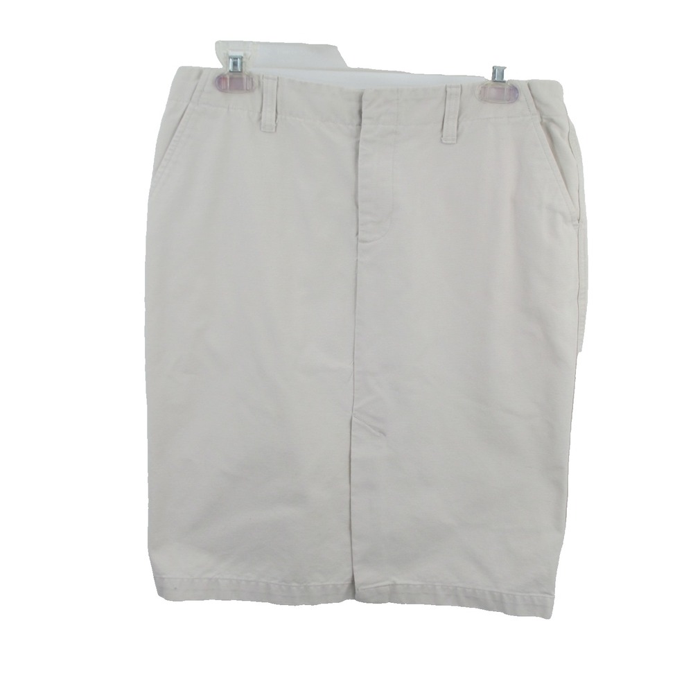 Old Navy Midi Chino Pencil Skirt Womens 8 White Cotton Pockets Straight Slit